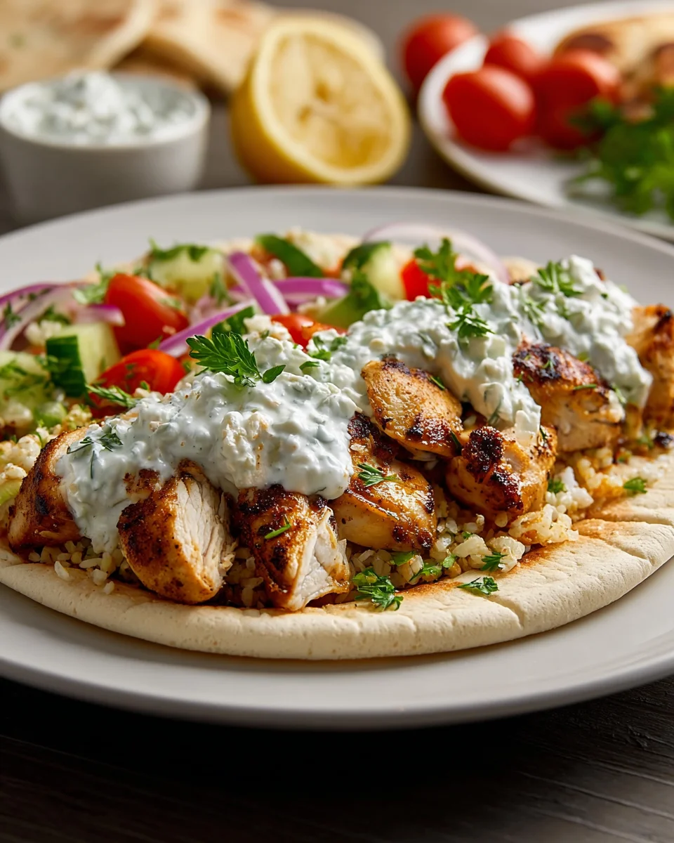 Mediterranes Hähnchen-Gyros mit cremigem Feta-Tzatziki Rezept
