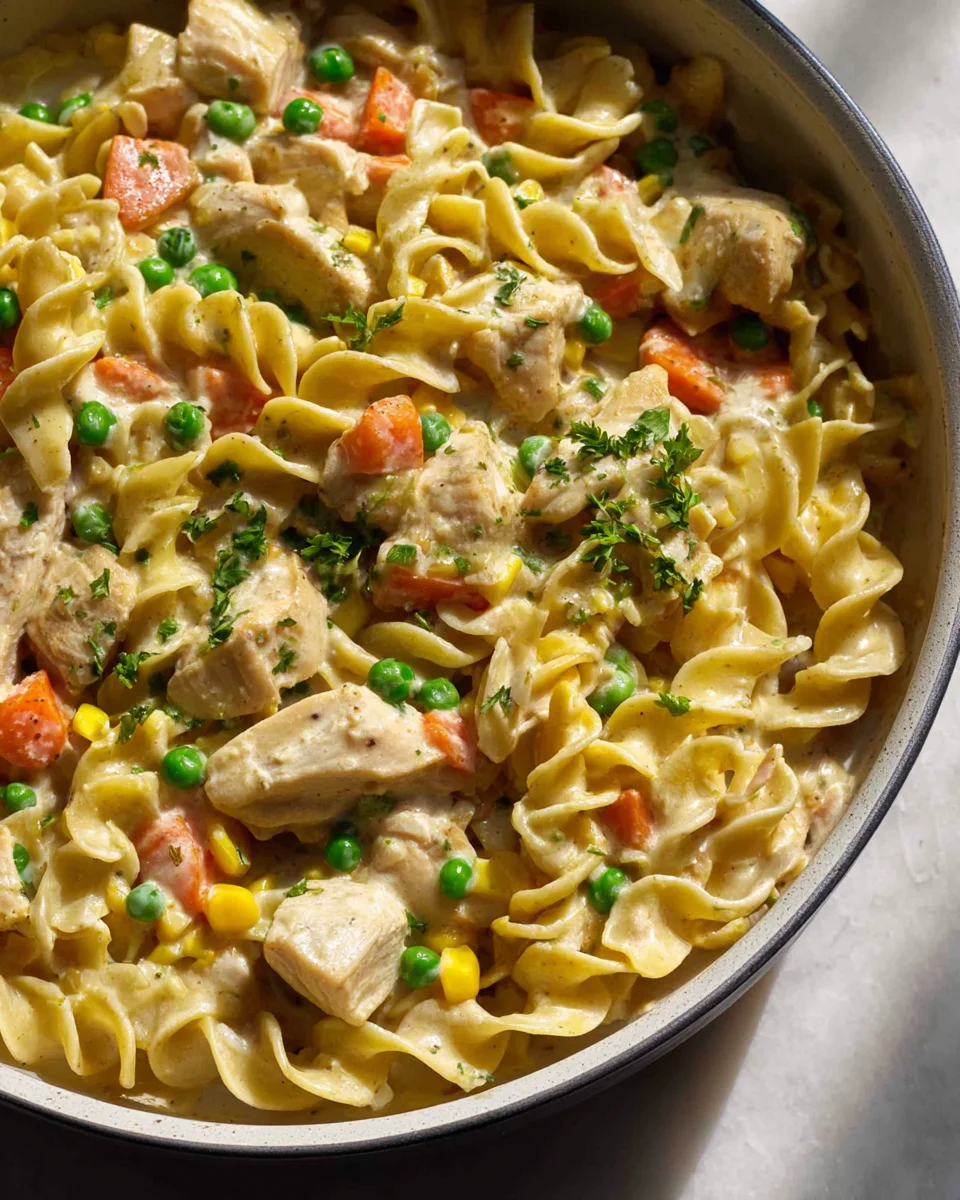 Einfache Hähnchen Pot Pie Pasta: Cremig, schnell & unwiderstehlich