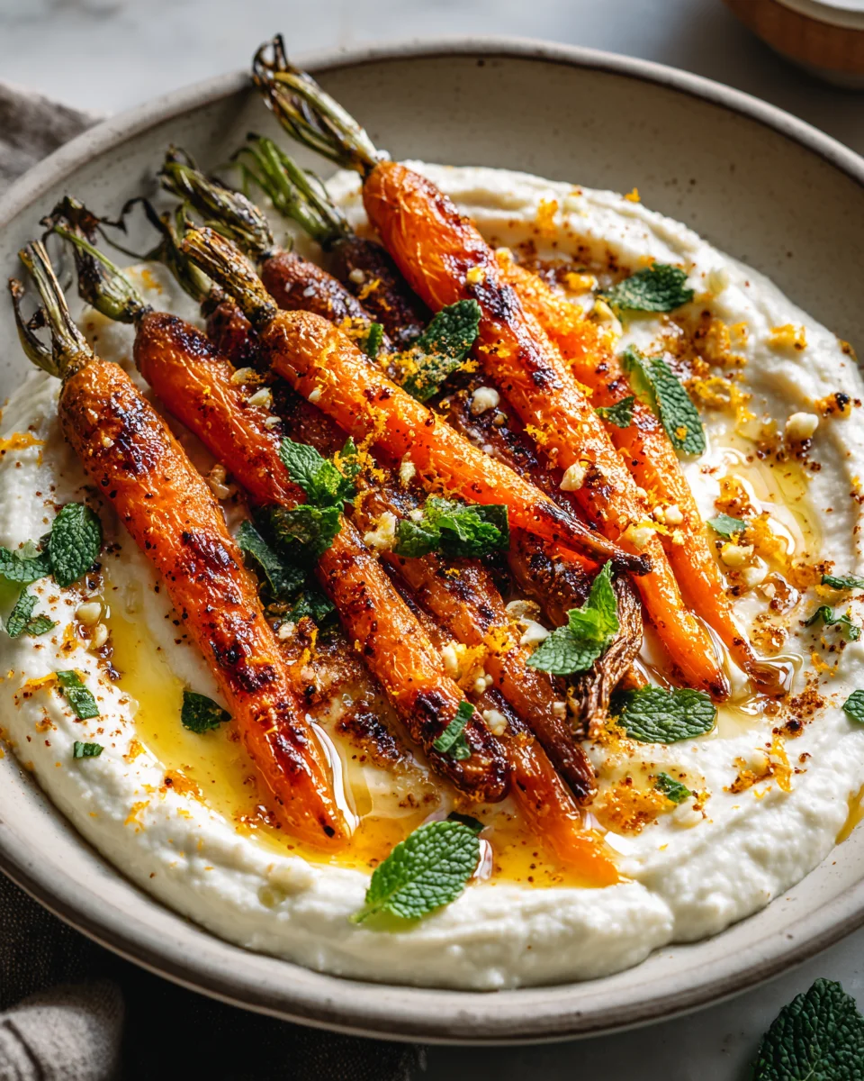 Geröstete Karotten mit geschlagener Ricotta und scharfen Honig