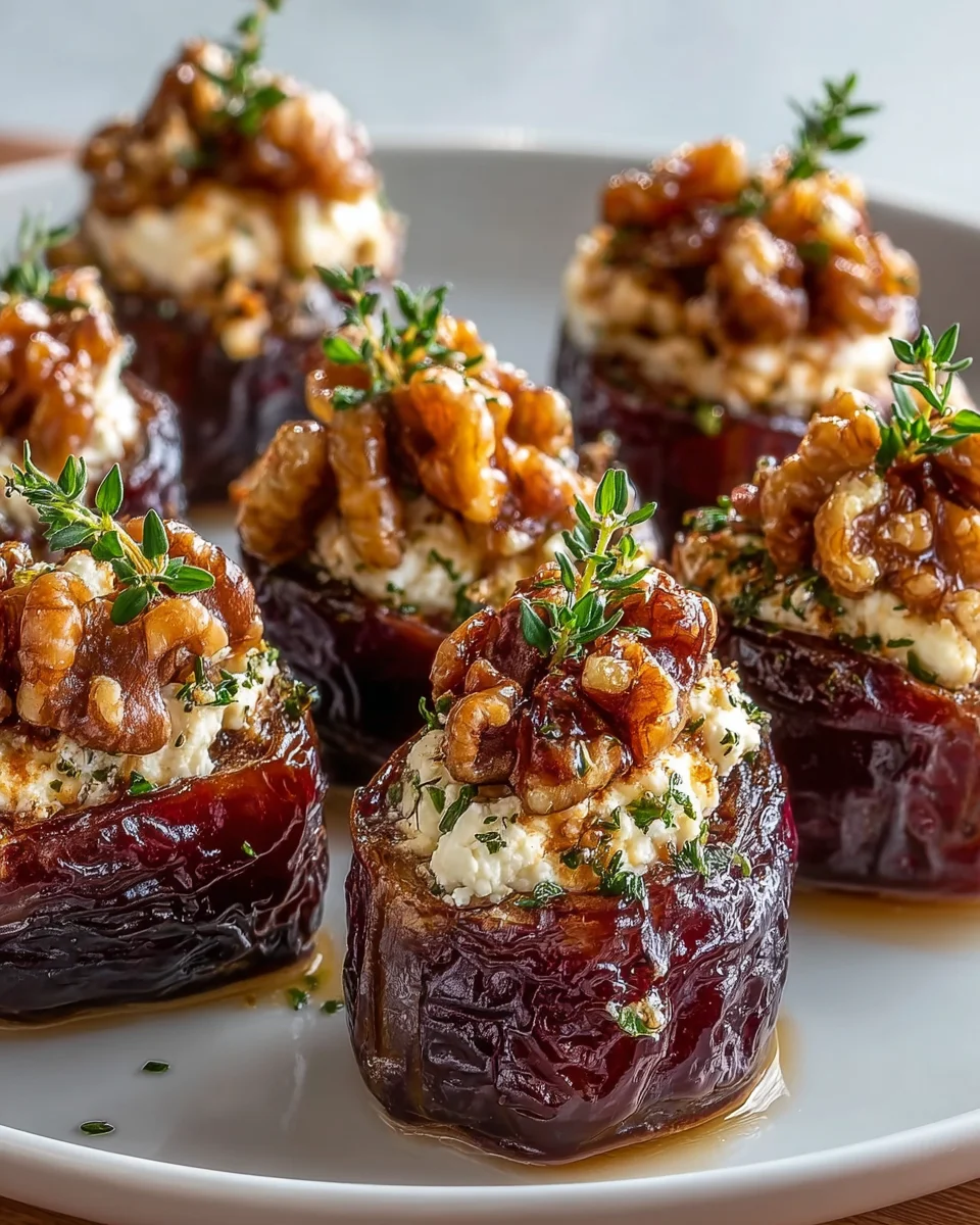 Feta-Parmesan gefüllte Datteln mit Honig-Walnuss-Crunch