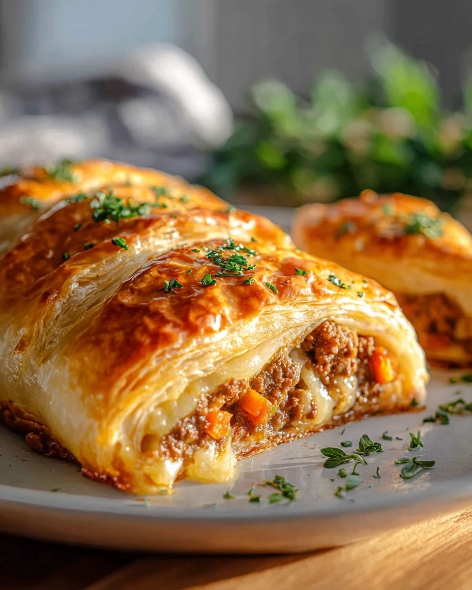Leckere Hackfleisch Käse Blätterteig Rolle für jeden Anlass