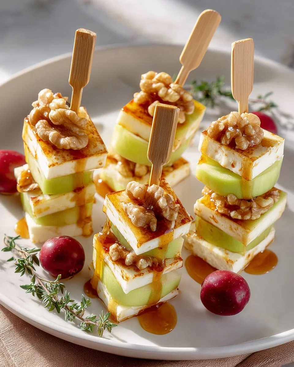 Leckere Apfel Camembert Spieße mit Walnüssen genießen!