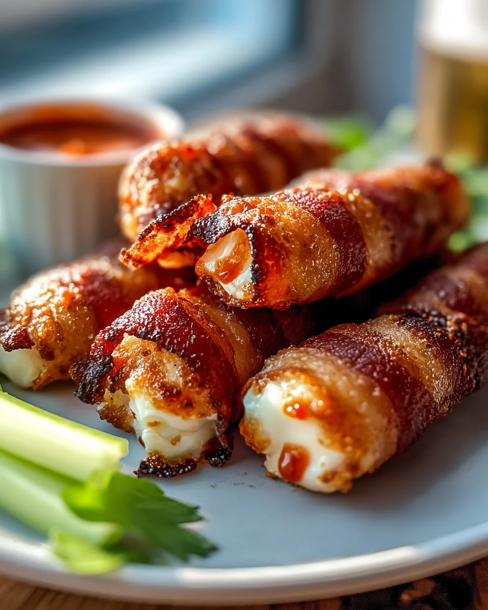 Low Carb Nashville Hot Beef Bacon Wrapped Mozzarella Sticks Rezept