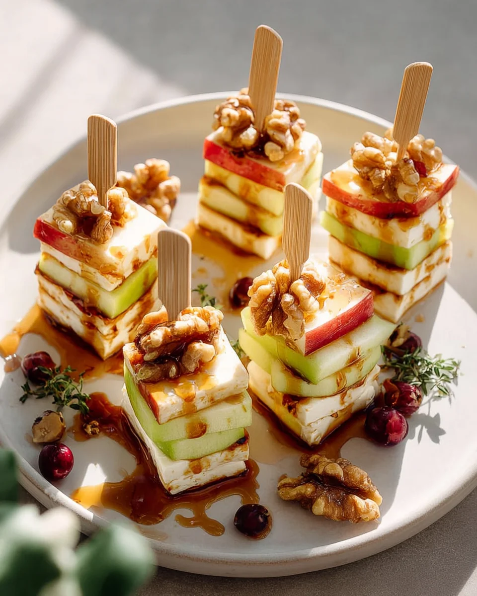 Leckere Apfel Camembert Spieße mit Walnüssen genießen!