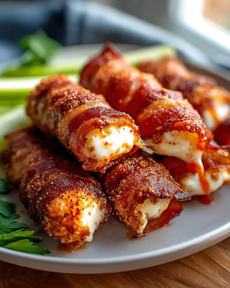 Low Carb Nashville Hot Beef Bacon Wrapped Mozzarella Sticks Rezept