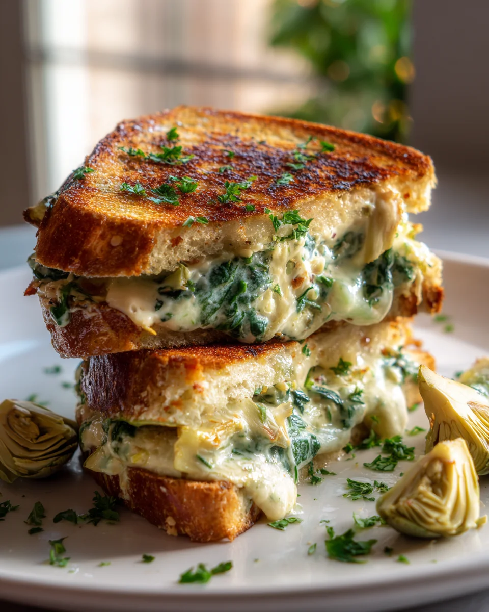 Leckerer Spinat-Artischocken Grilled Cheese: Cremig & Käsig