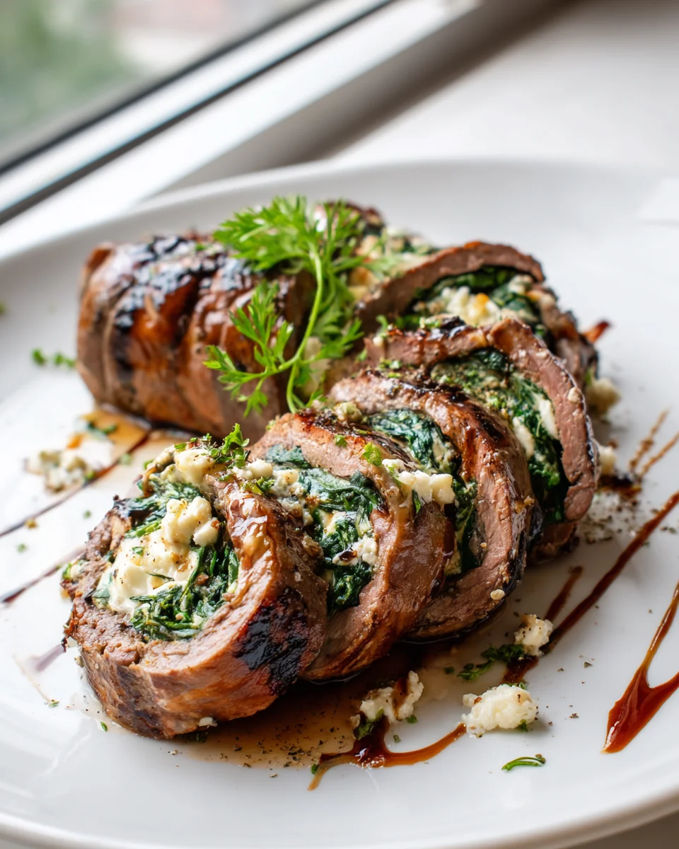 Gefülltes Flank Steak: Spinat-Käse-Rolle, einfach & lecker!
