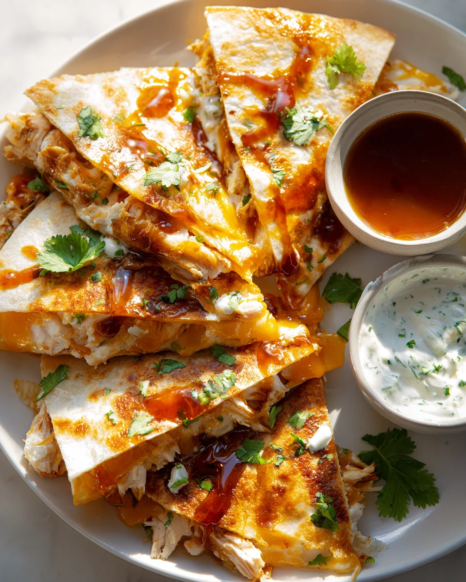 Käse-Honig-Hähnchen-Quesadillas mit würziger Jalapeño-Sauce