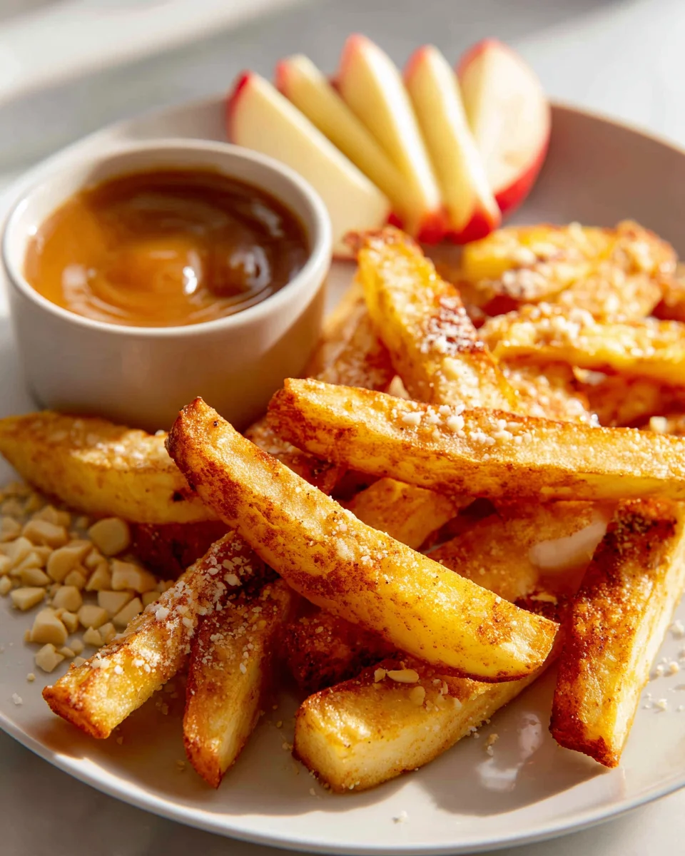 Air Fryer Knusper-Apfelpommes: Süßer Snack mit Karamell-Dip