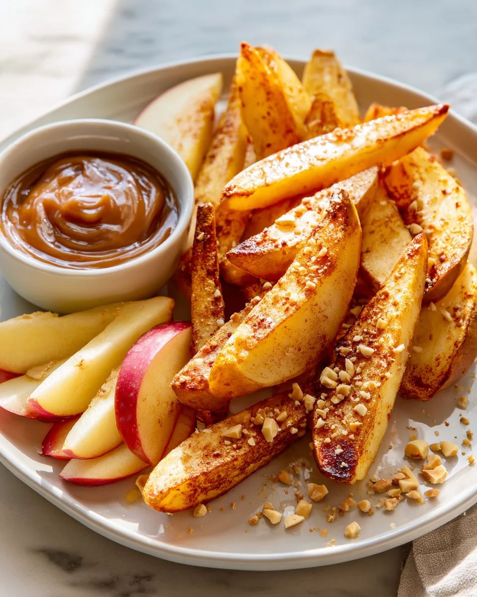 Air Fryer Knusper-Apfelpommes: Süßer Snack mit Karamell-Dip