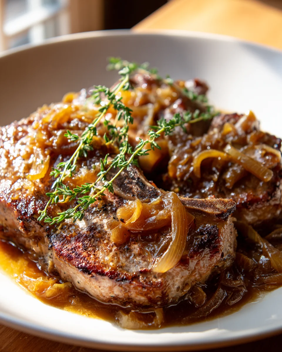 Franz. Zwiebel-Rinderkoteletts: Deftig mit Karamell-Gravy