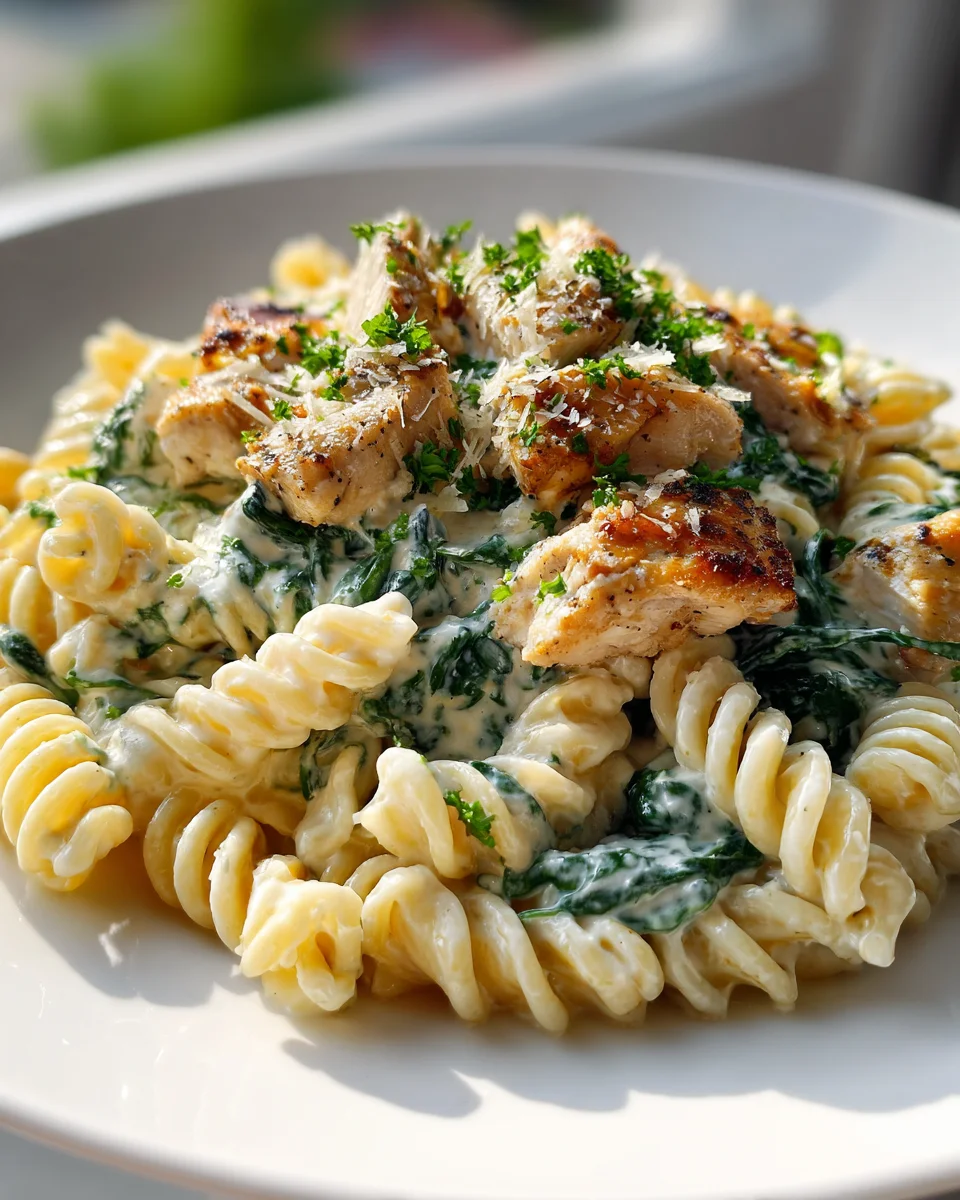 Cremige Frischkäse Spinat Hähnchen Pasta – Blitzschnell fertig!