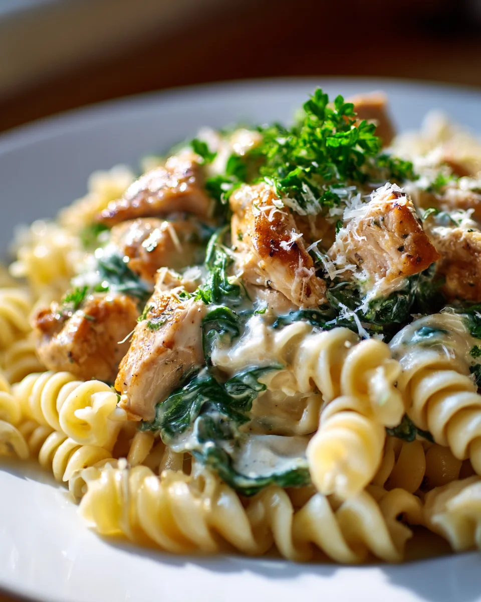 Cremige Frischkäse Spinat Hähnchen Pasta – Blitzschnell fertig!