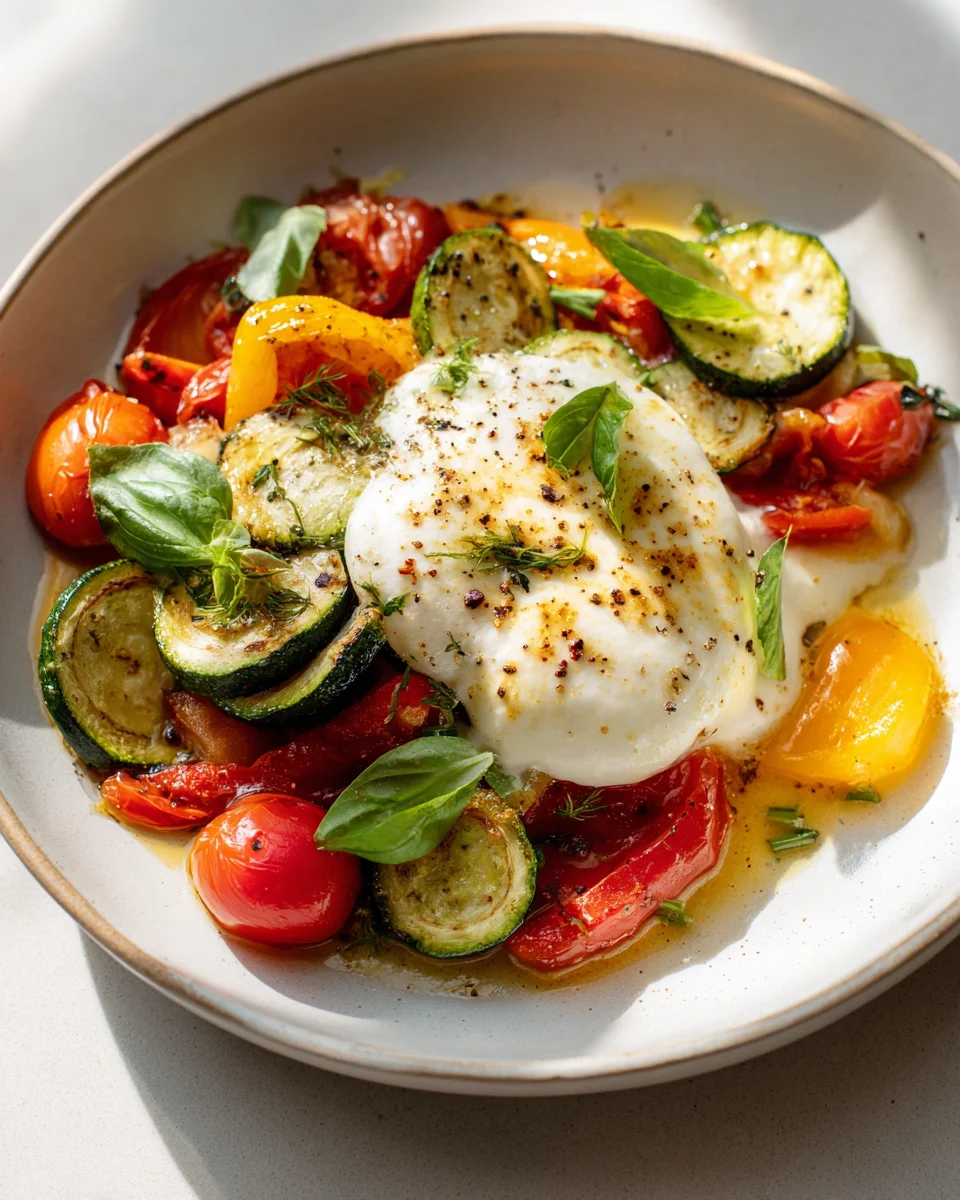 Überbackener Mozzarella auf Ofengemüse – Schnell & Lecker