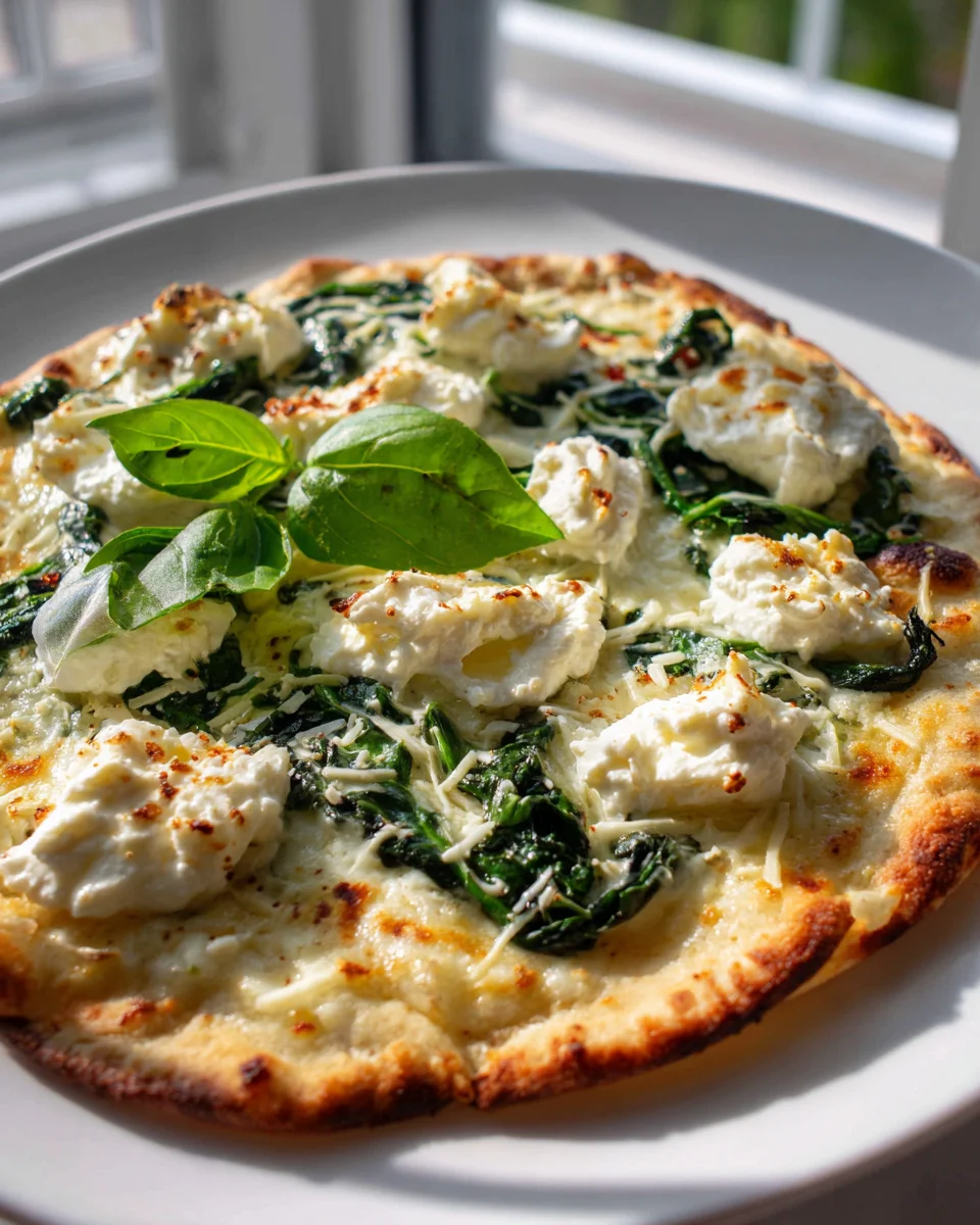 Cremige White Pizza mit Ricotta, Spinat & Knoblauch Rezept