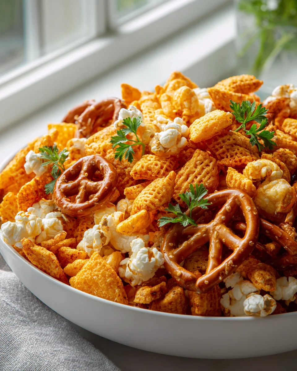 Cheddar Käsepuff Snack Mix: Knusprig, lecker & einfach!