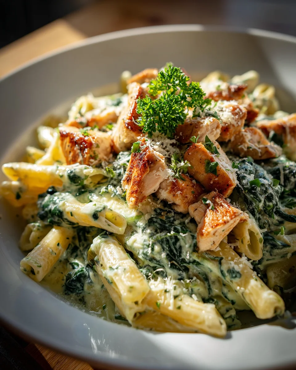 Cremige Frischkäse Spinat Hähnchen Pasta – Schnell & Lecker!