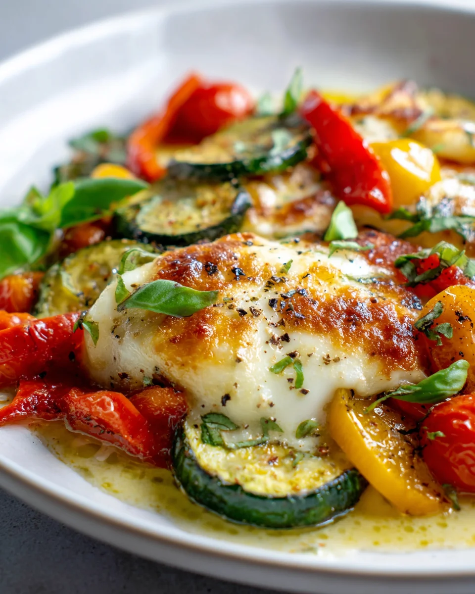 Überbackener Mozzarella auf Ofengemüse – Schnell & Lecker