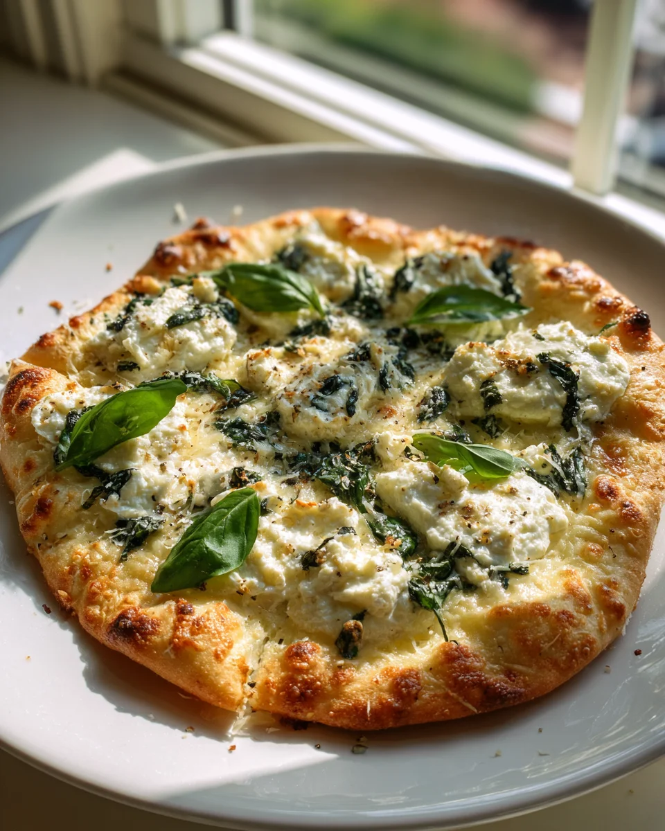 Cremige White Pizza mit Ricotta, Spinat & Knoblauch Rezept