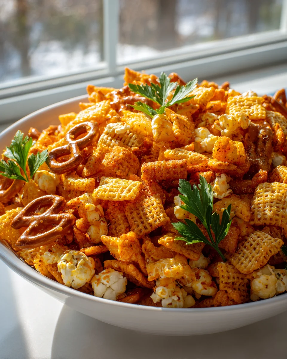 Cheddar Käsepuff Snack Mix: Knusprig, lecker & einfach!