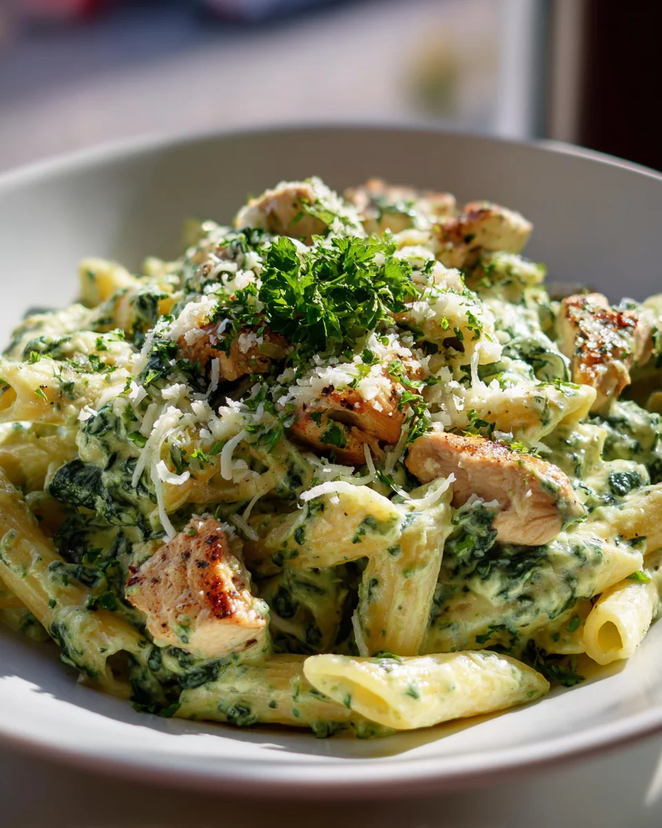 Cremige Frischkäse Spinat Hähnchen Pasta – Schnell & Lecker!