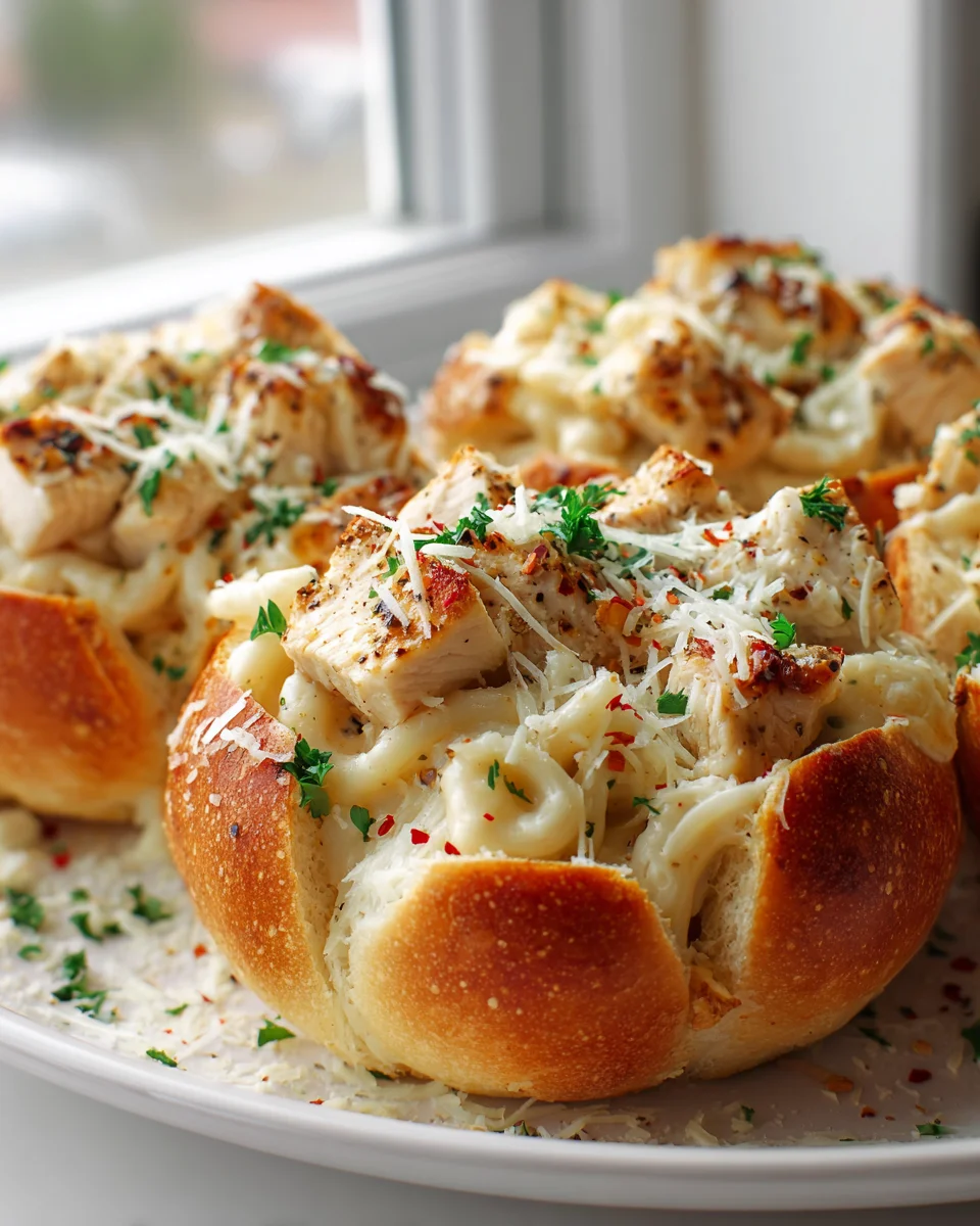 Cremige Chicken Alfredo Bowls im Knoblauchbrot-Mantel