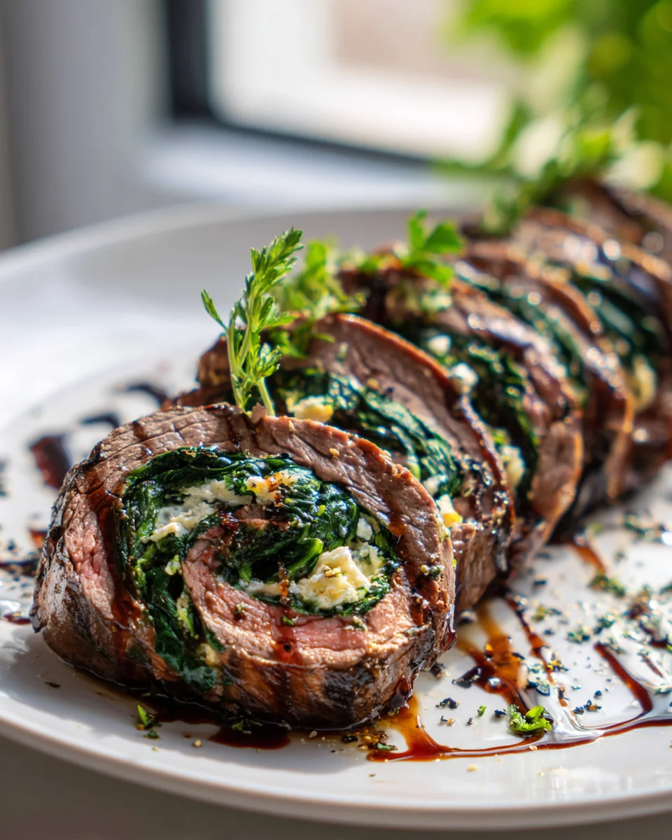 Gefülltes Flank Steak: Spinat-Käse-Rolle, einfach & lecker!
