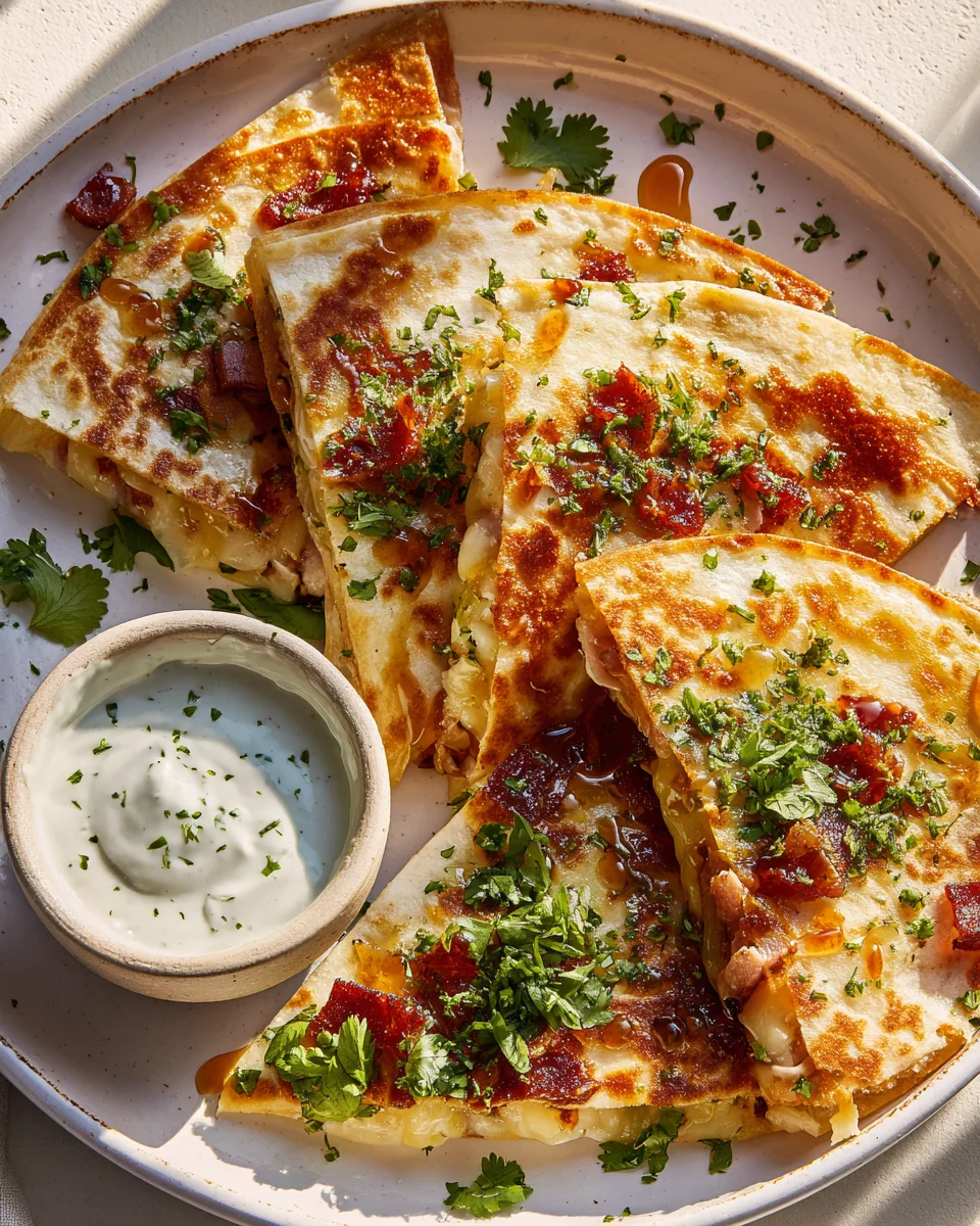 Käse-Honig-Hähnchen-Quesadillas mit würziger Jalapeño-Sauce