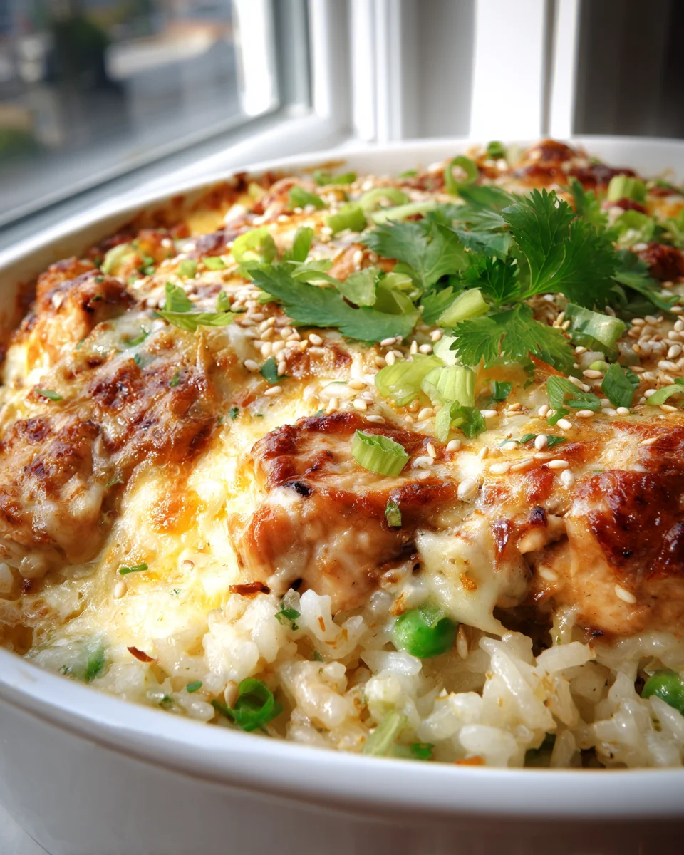 Teriyaki Reis Auflauf mit Hähnchen & Käse: Einfach lecker!