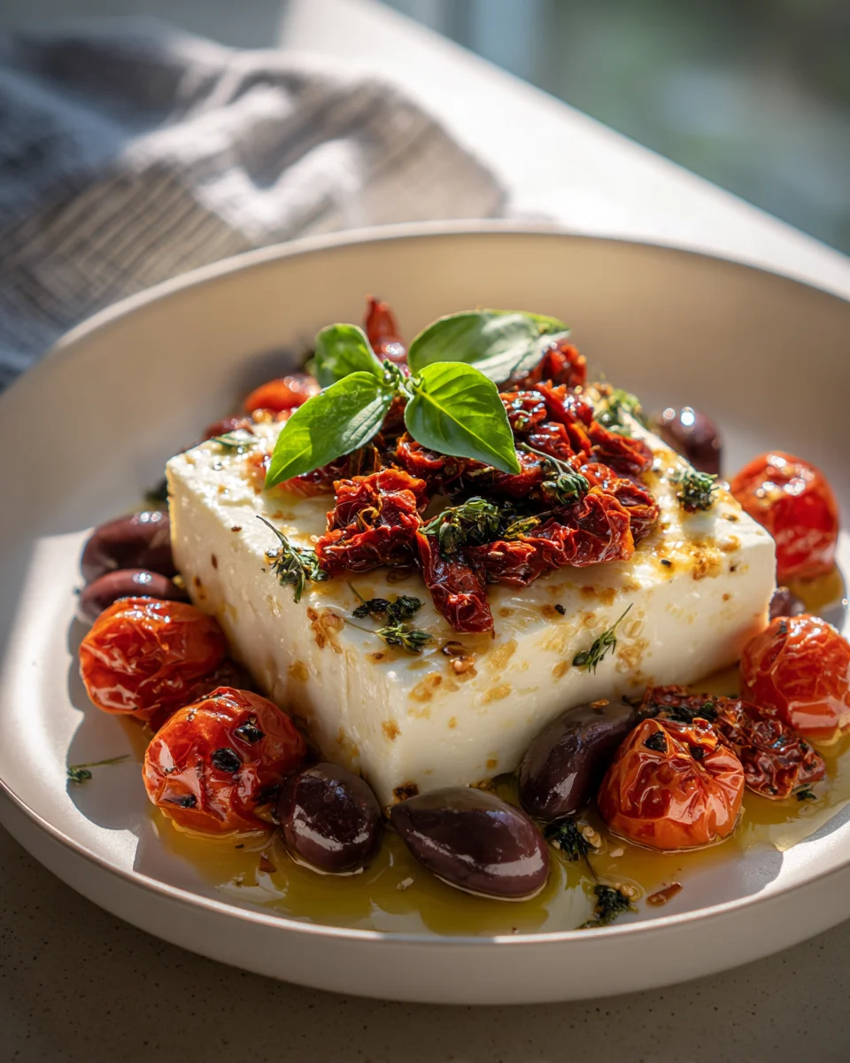 Knuspriger Air Fryer Feta mit Tomaten & Oliven-Genuss