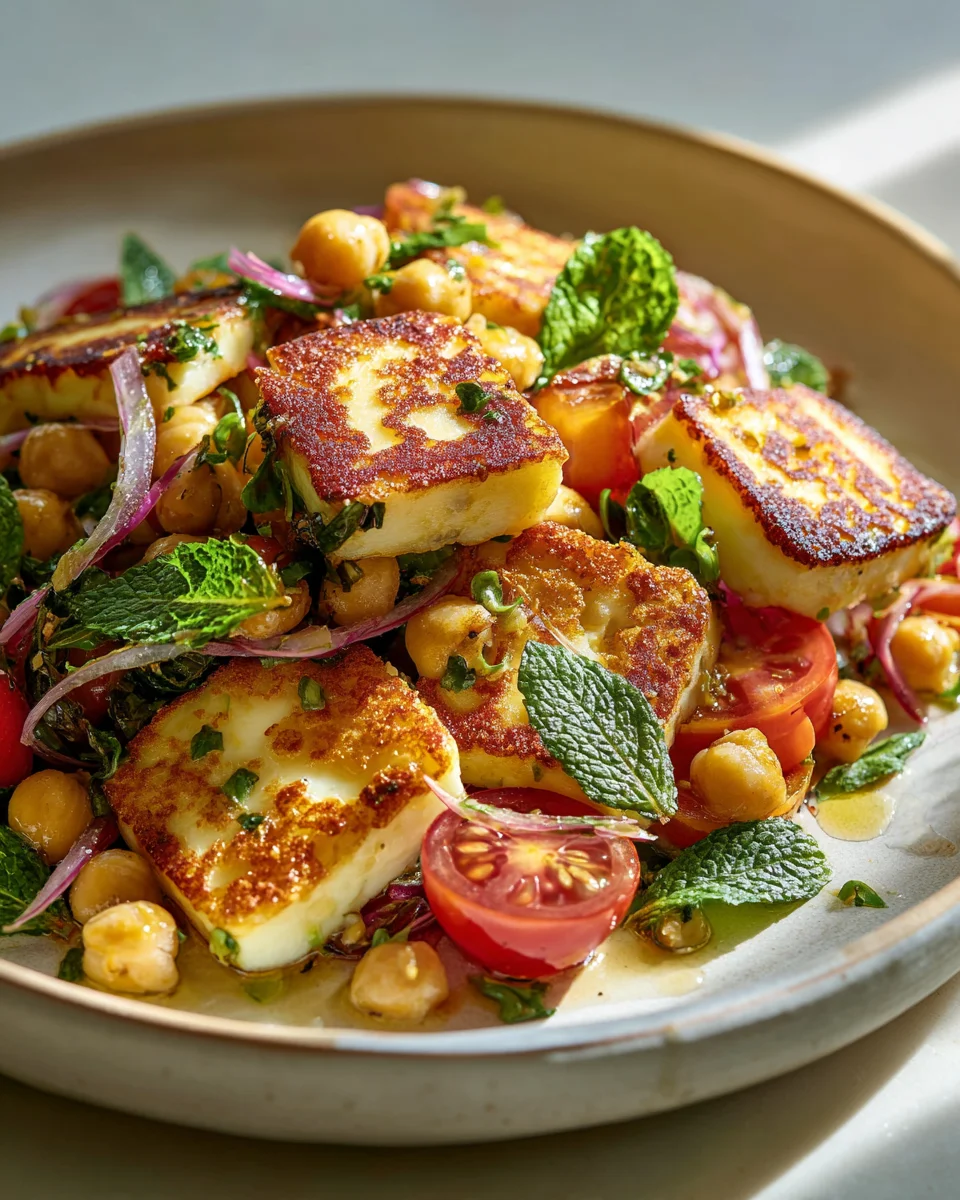 Leichter Halloumi-Salat mit Kichererbsen & frischen Kräutern