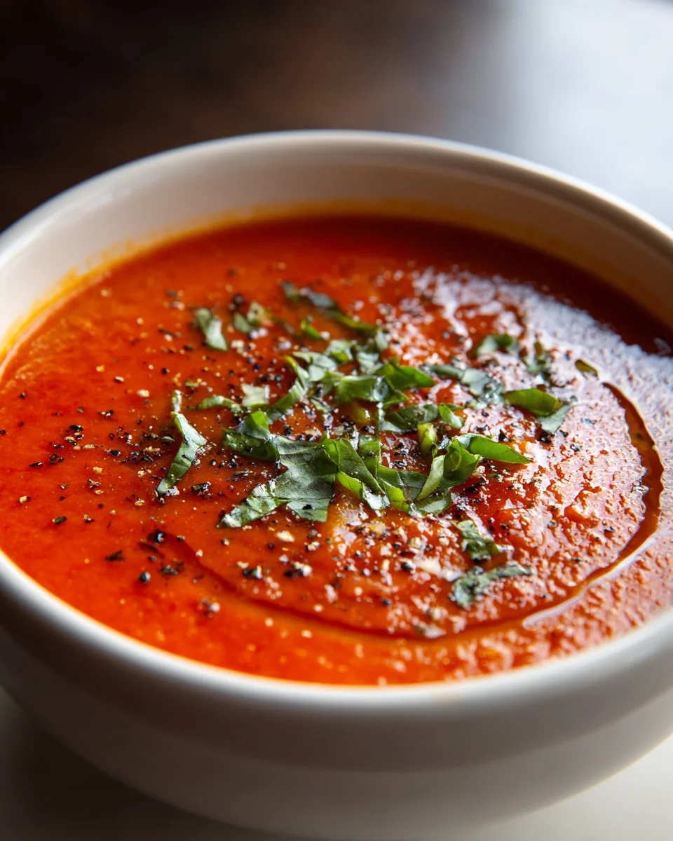 Geröstete Knoblauch Tomatensuppe mit aromatischem Knoblauchöl