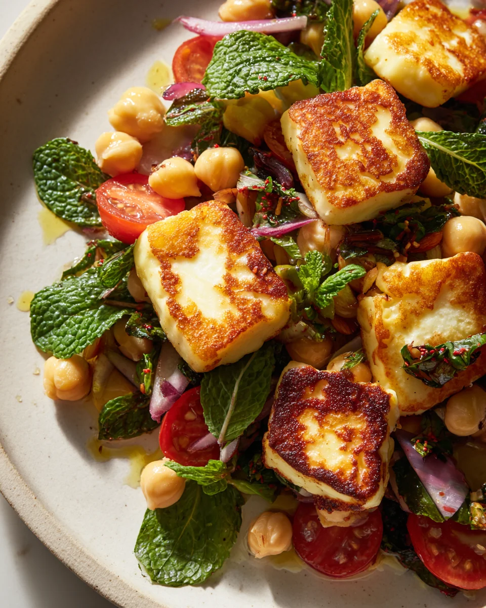 Leichter Halloumi-Salat mit Kichererbsen & frischen Kräutern