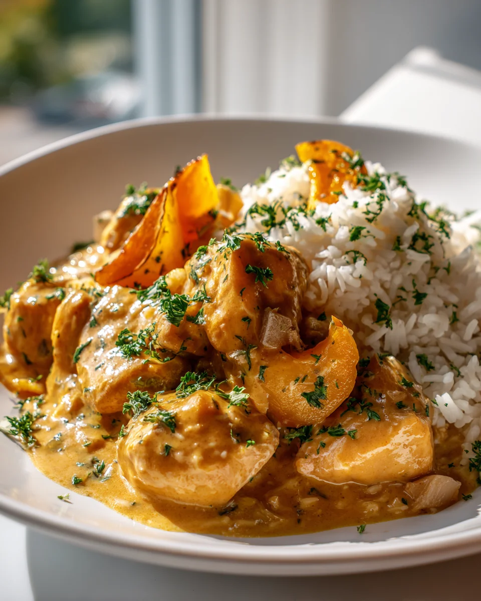 Cremige Kürbis Hähnchen Pfanne mit Reis: Schnell & Einfach