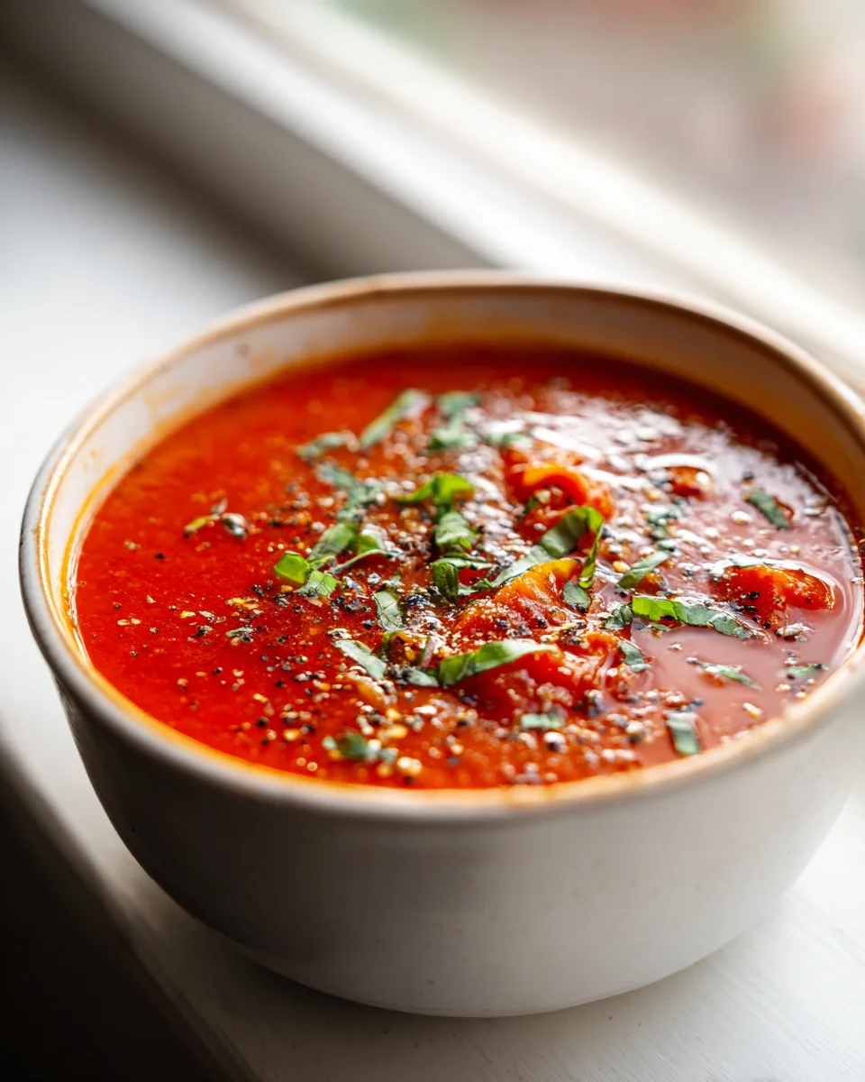 Geröstete Knoblauch Tomatensuppe mit aromatischem Knoblauchöl