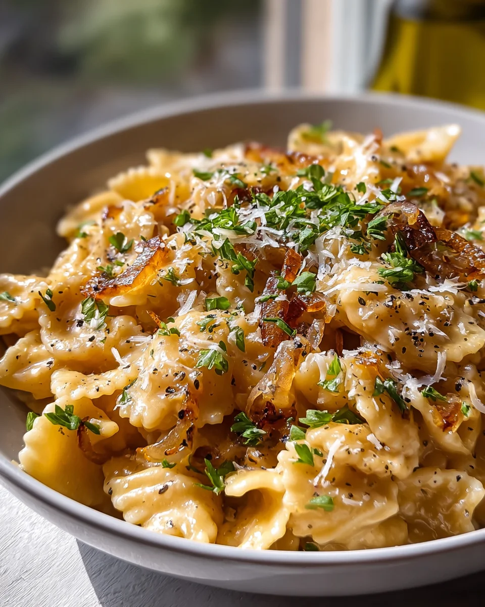 Cremige One Pot Onion Pasta – Schnelles Feierabendglück!