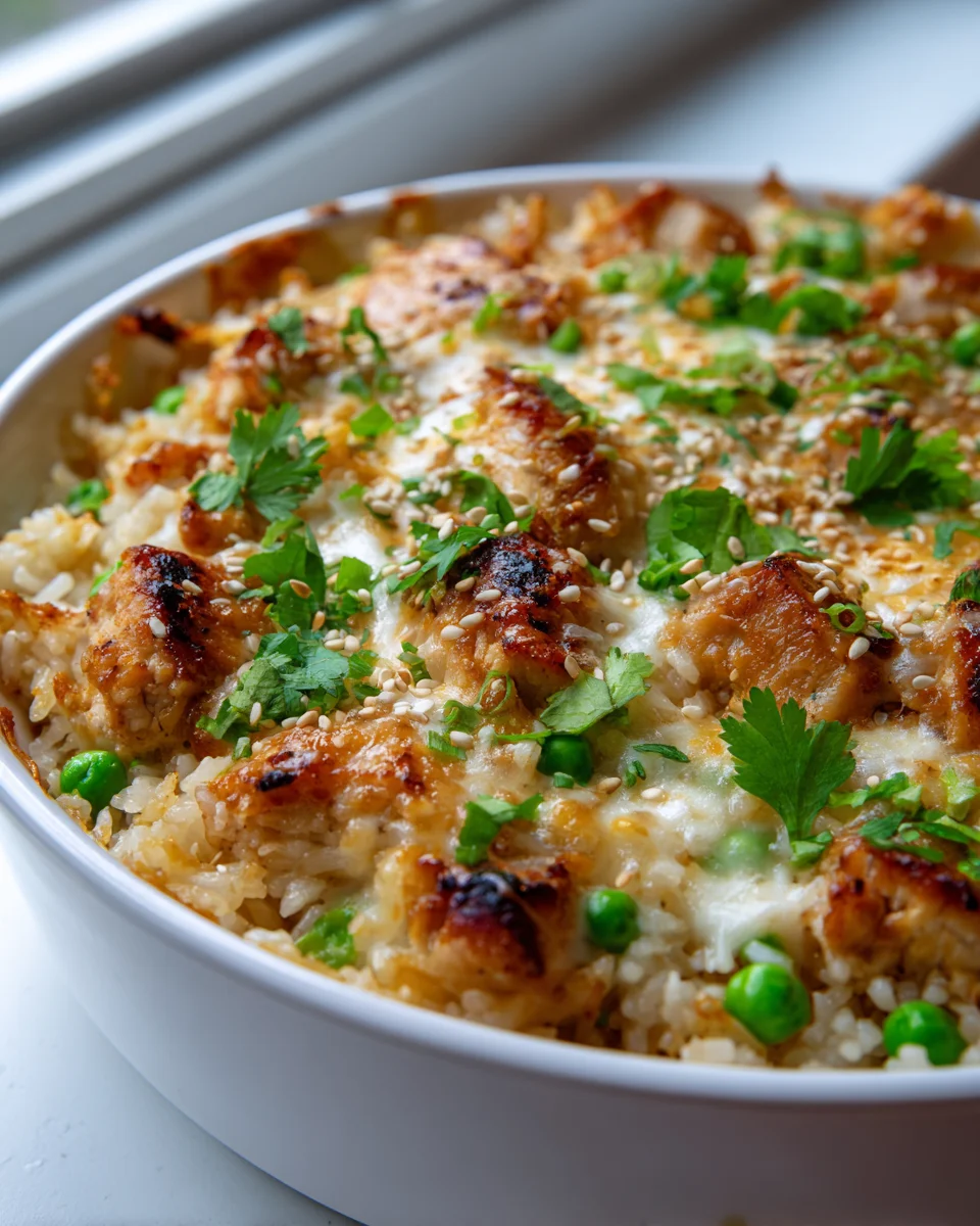 Teriyaki Reis Auflauf mit Hähnchen & Käse: Einfach lecker!