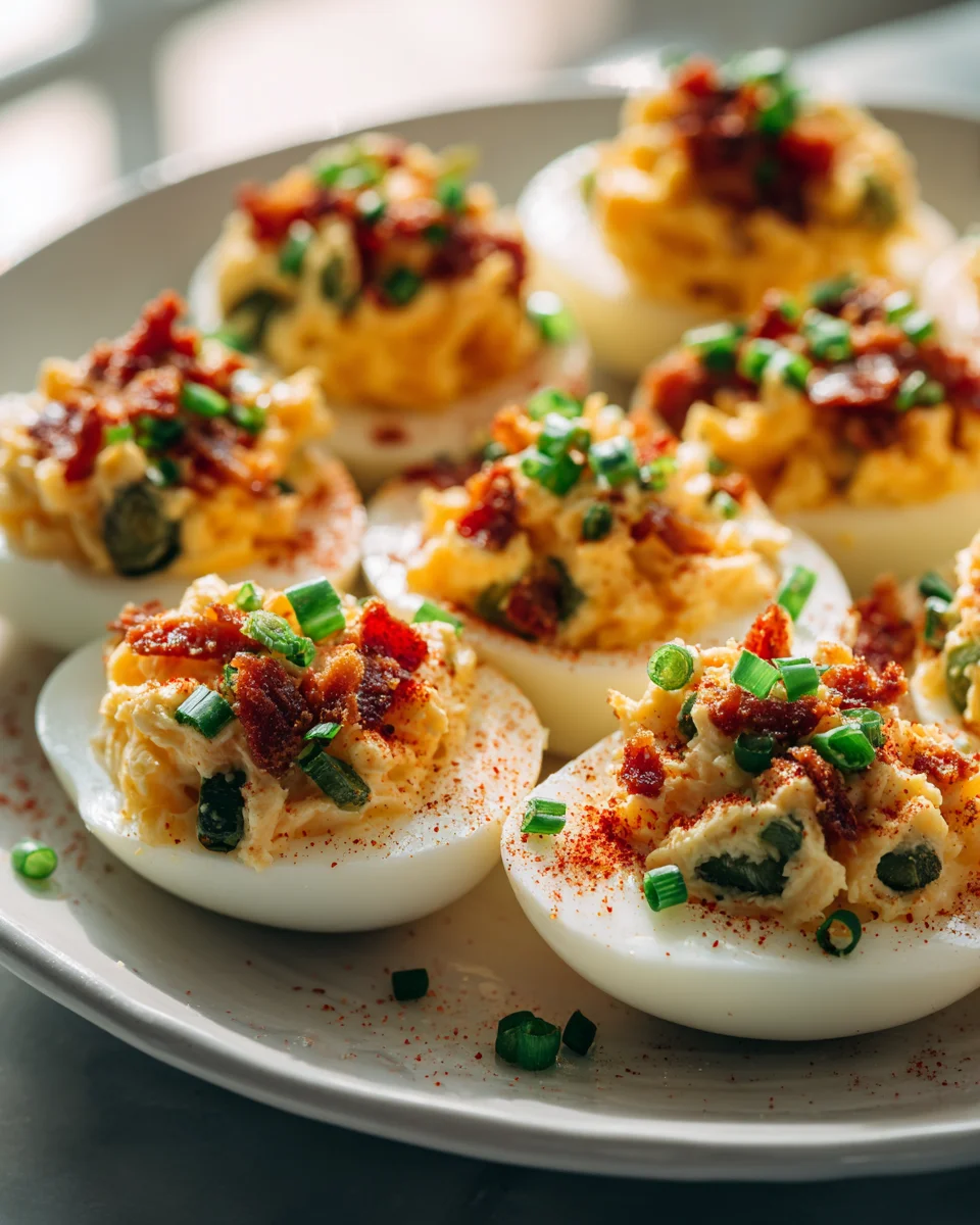 Geladene Jalapeño Popper Deviled Eggs mit Rinder-Speck