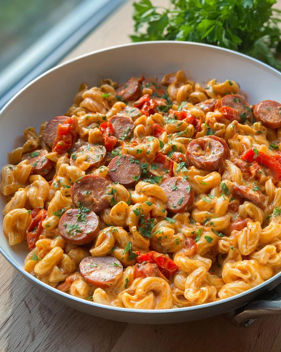 Würzige One Pot Pasta mit Rinder-Krakauer & Paprika