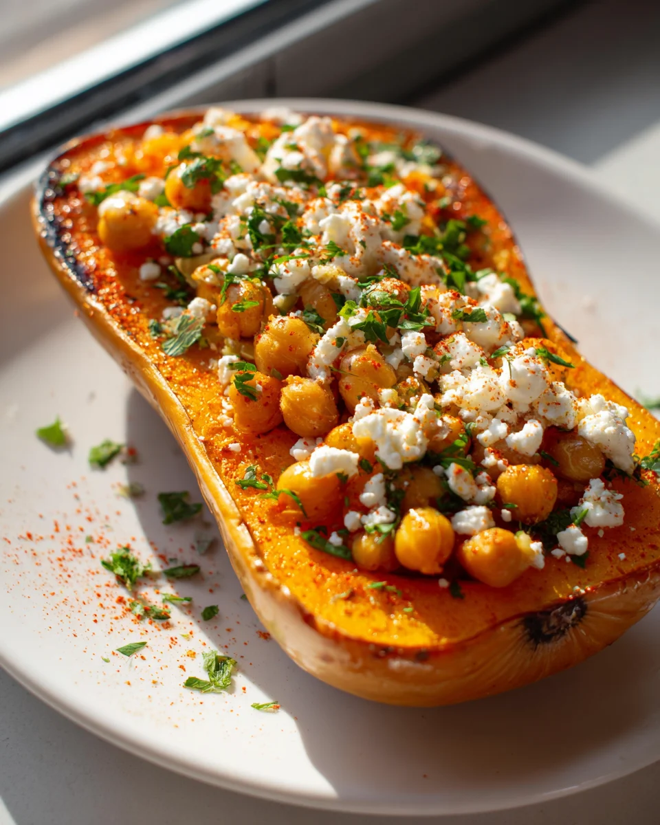 Ofenkürbis mit Feta & Kichererbsen – Herzhaft & Proteinreich