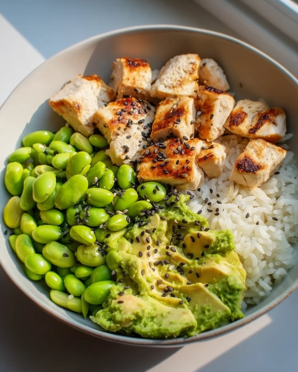 Protein Power Bowl mit Hähnchen, Edamame & Avocado Rezept