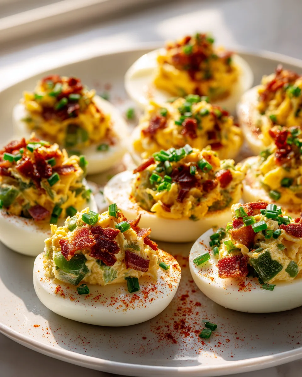 Geladene Jalapeño Popper Deviled Eggs mit Rinder-Speck