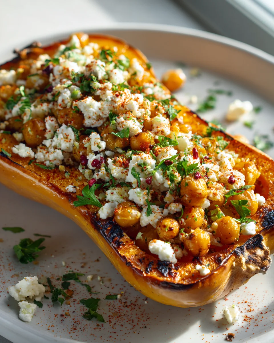 Ofenkürbis mit Feta & Kichererbsen – Herzhaft & Proteinreich