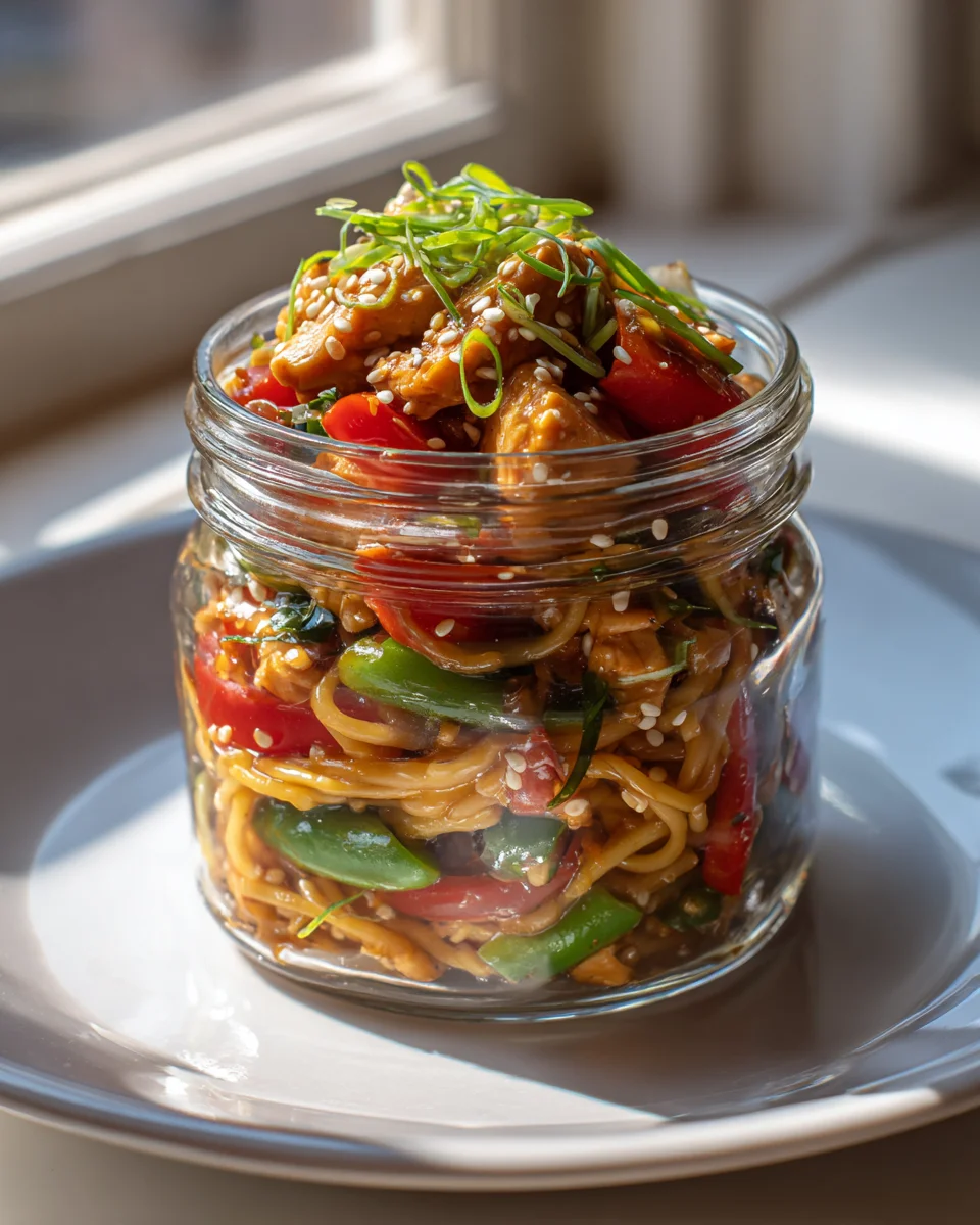 Mini Hähnchen Teriyaki Nudeln im Glas – Perfekt für Meal Prep!