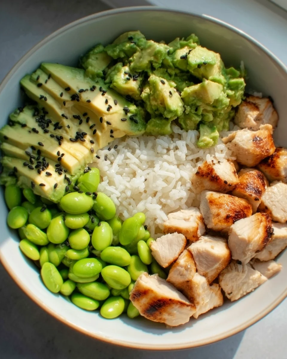 Protein Power Bowl mit Hähnchen, Edamame & Avocado Rezept