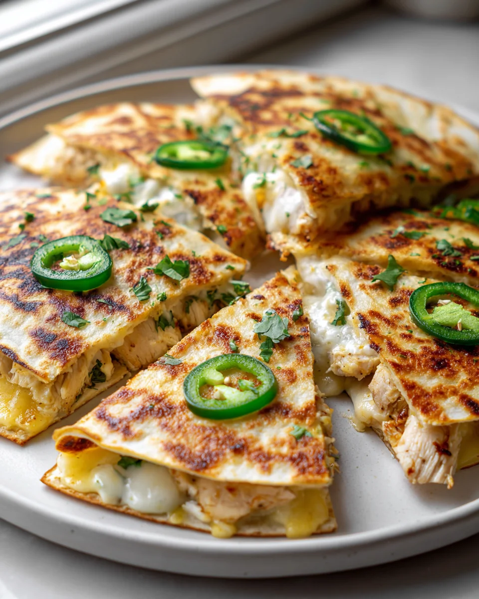 Hot Honey Chicken Quesadilla mit Käse und Jalapeños
