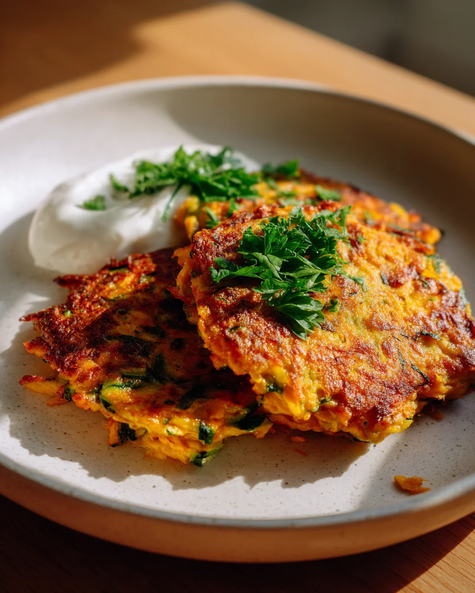 Saftige Kürbispuffer: Buntes Gemüse aus Zucchini & Kürbis
