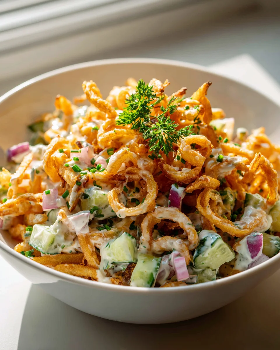Knuspriger Curly Fries Salat mit Cremigem Dressing – Ein Genuss!
