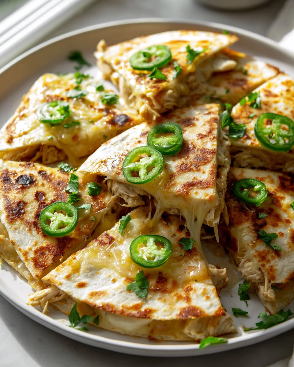 Hot Honey Chicken Quesadilla mit Käse und Jalapeños