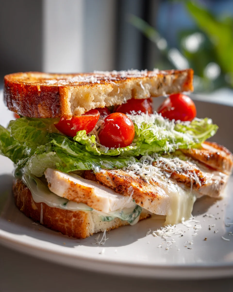 Caesar Salat Sandwich: Saftiges Hähnchen, Käse, unwiderstehlich!